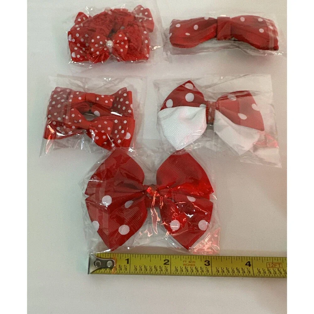 Lot of 5 Red/white Hair Bows with easy clip backs
